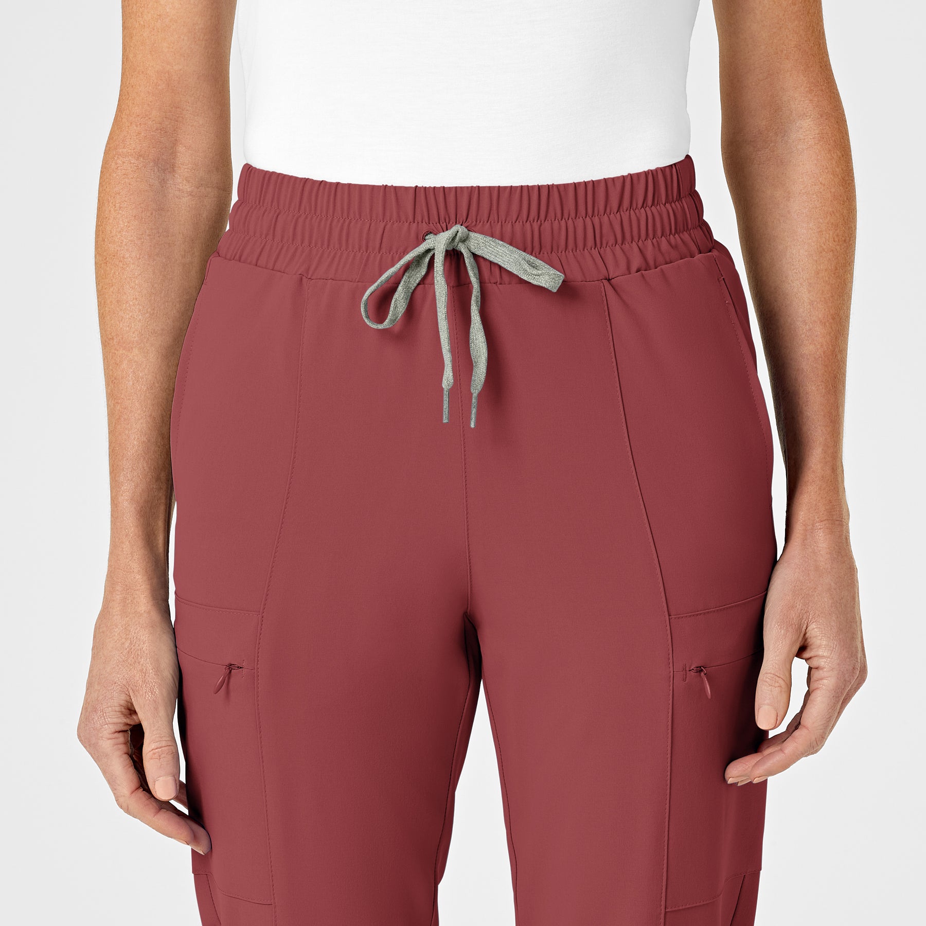 RENEW Women's High Waist Slim Leg Scrub Pant - Ruby waistband