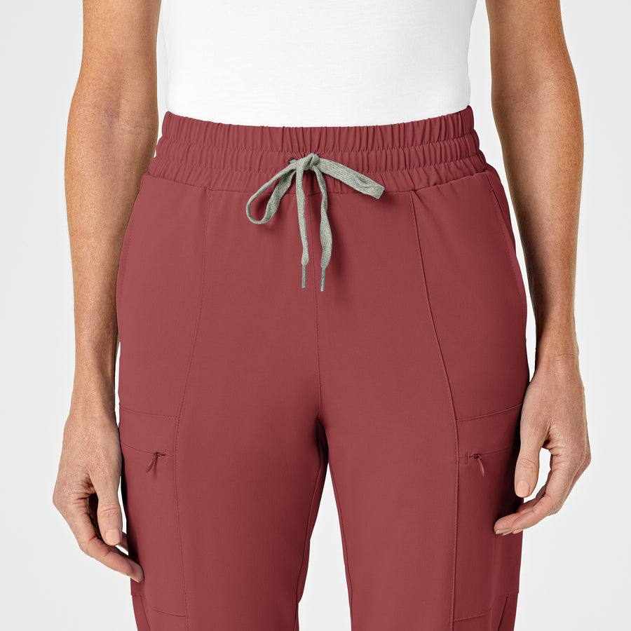 RENEW Women's High Waist Slim Leg Scrub Pant - Ruby waistband