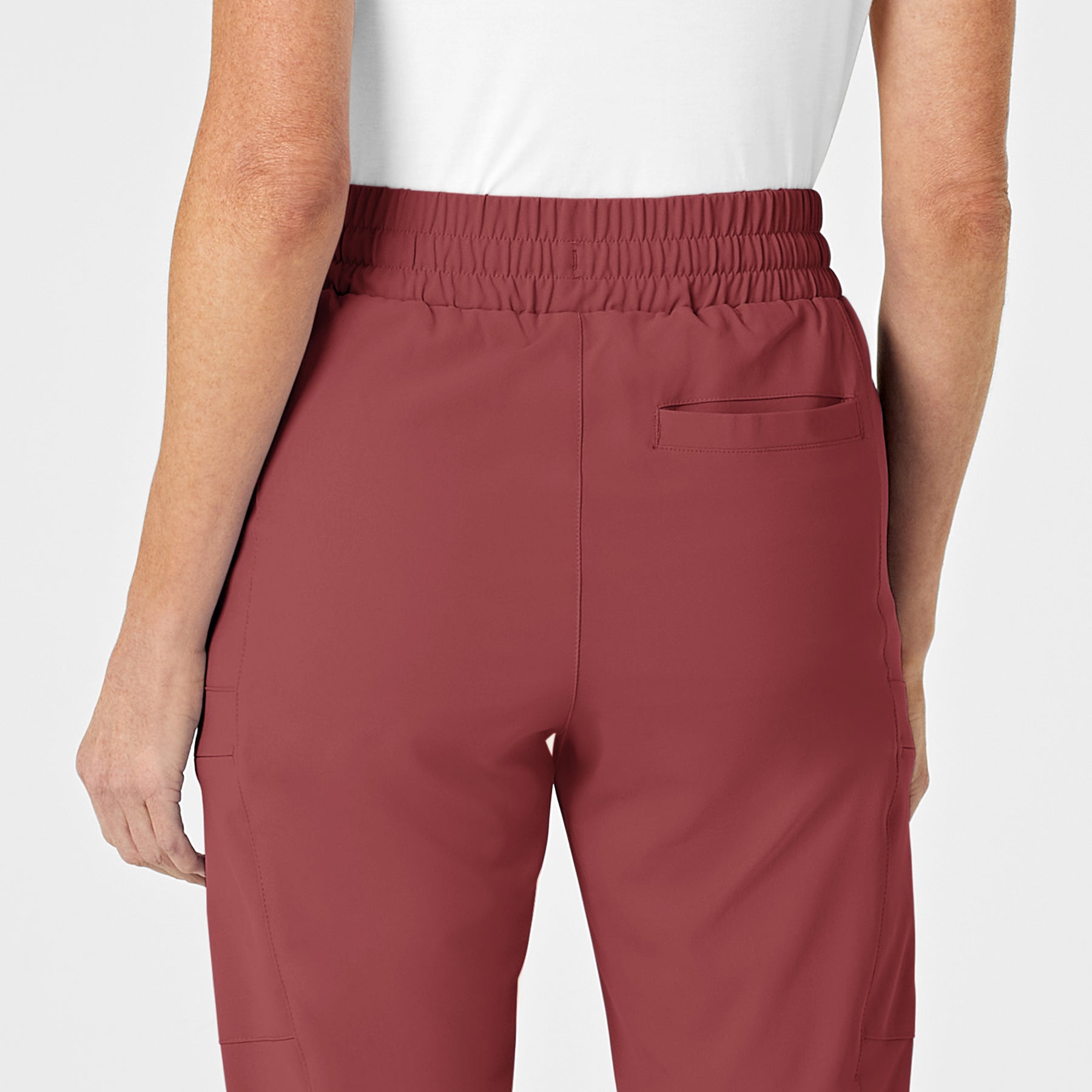 RENEW Women's High Waist Slim Leg Scrub Pant - Ruby back pocket