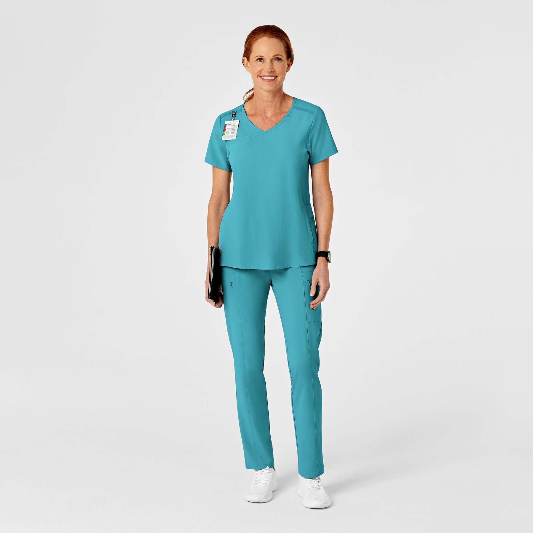 RENEW Women's High Waist Slim Leg Scrub Pant Teal Blue full scrub set