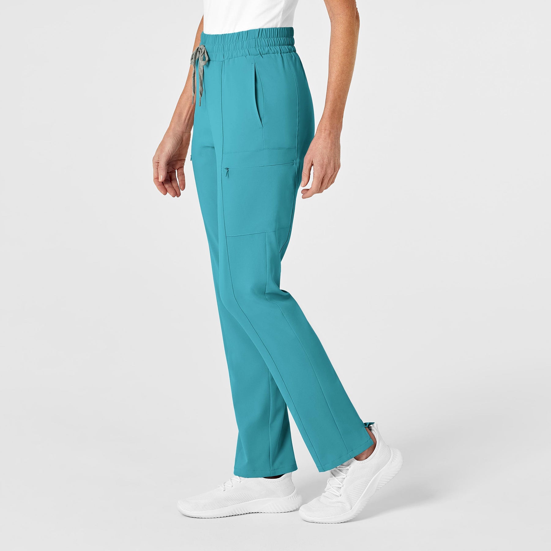 RENEW Women's High Waist Slim Leg Scrub Pant Teal Blue side view