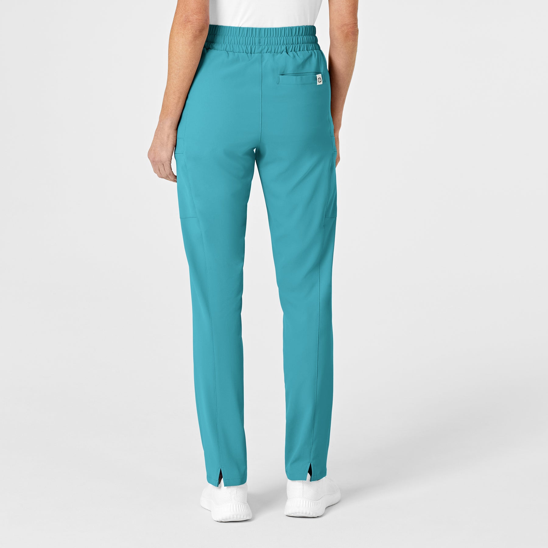 RENEW Women's High Waist Slim Leg Scrub Pant Teal Blue back view