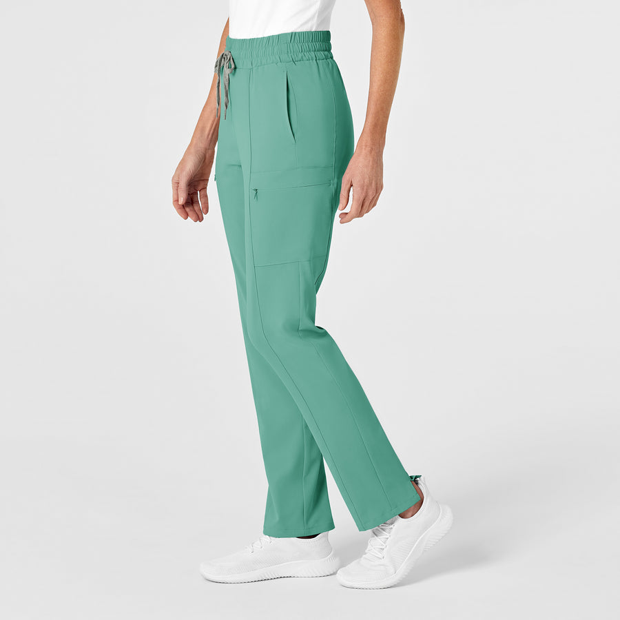 RENEW Women's High Waist Slim Leg Scrub Pant Turquoise side view