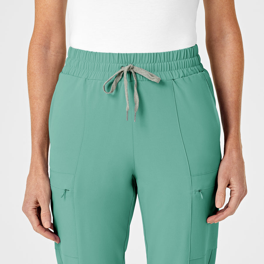 RENEW Women's High Waist Slim Leg Scrub Pant Turquoise front detail