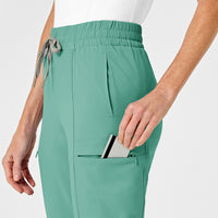 RENEW Women's High Waist Slim Leg Scrub Pant Turquoise side detail 1