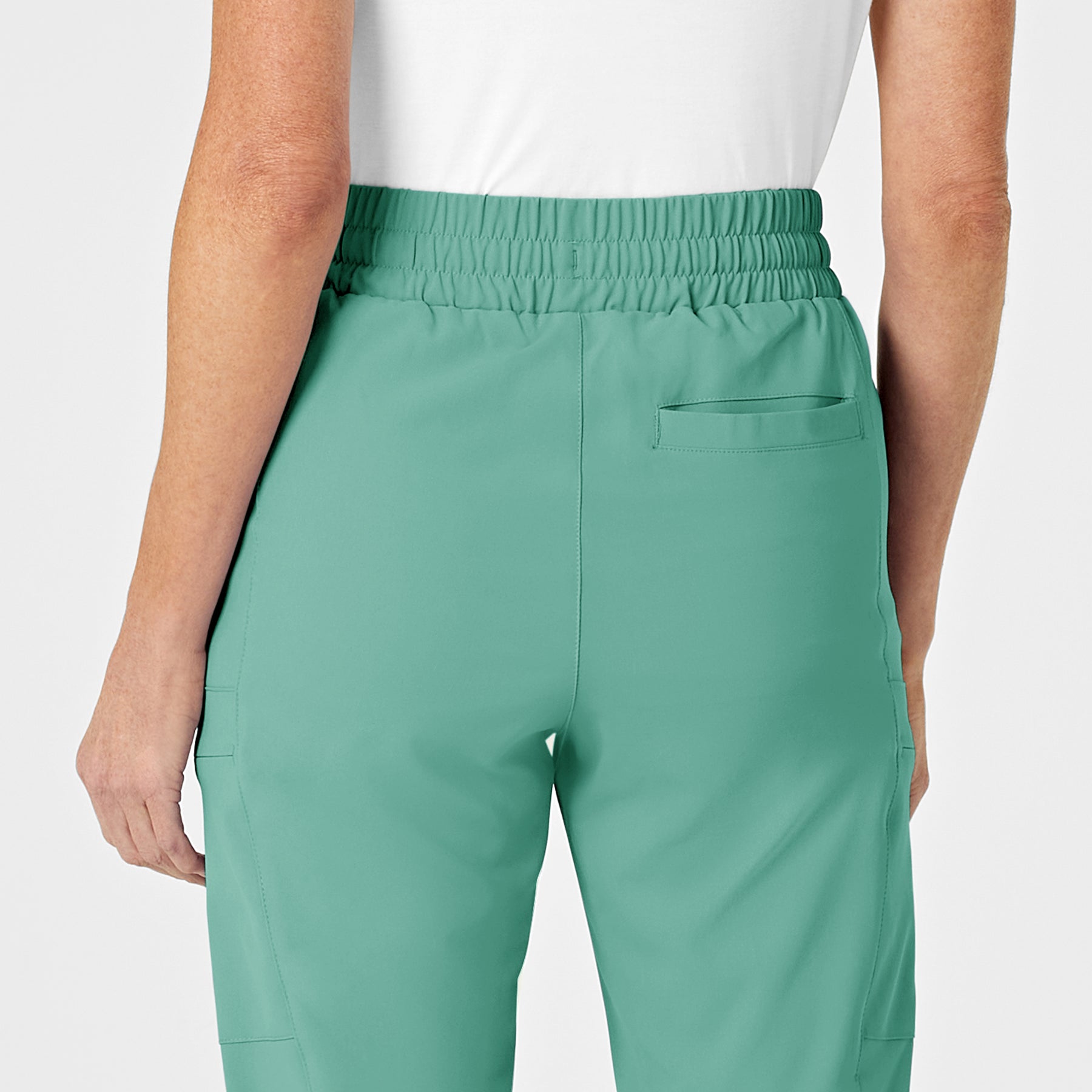RENEW Women's High Waist Slim Leg Scrub Pant Turquoise hemline detail
