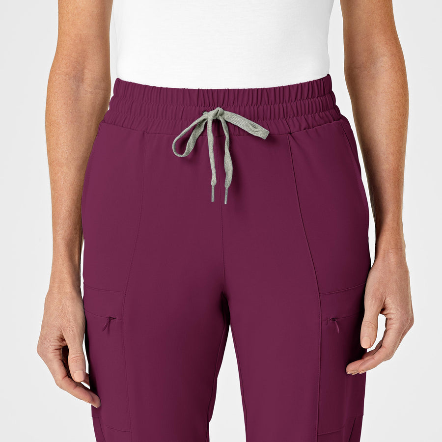 RENEW Women's High Waist Slim Leg Scrub Pant Wine front detail