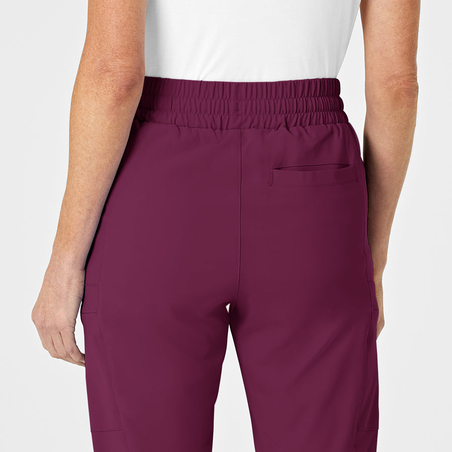 RENEW Women's High Waist Slim Leg Scrub Pant Wine hemline detail