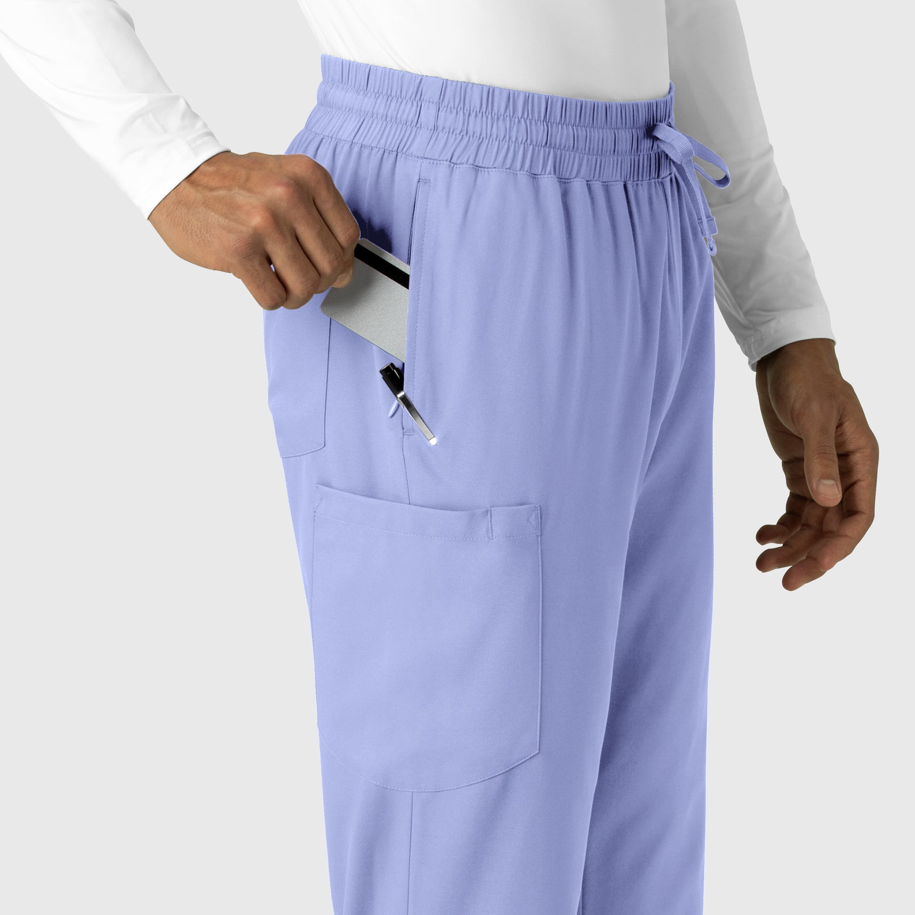 Boundless Men's Straight Leg Scrub Pant Ceil Blue front detail