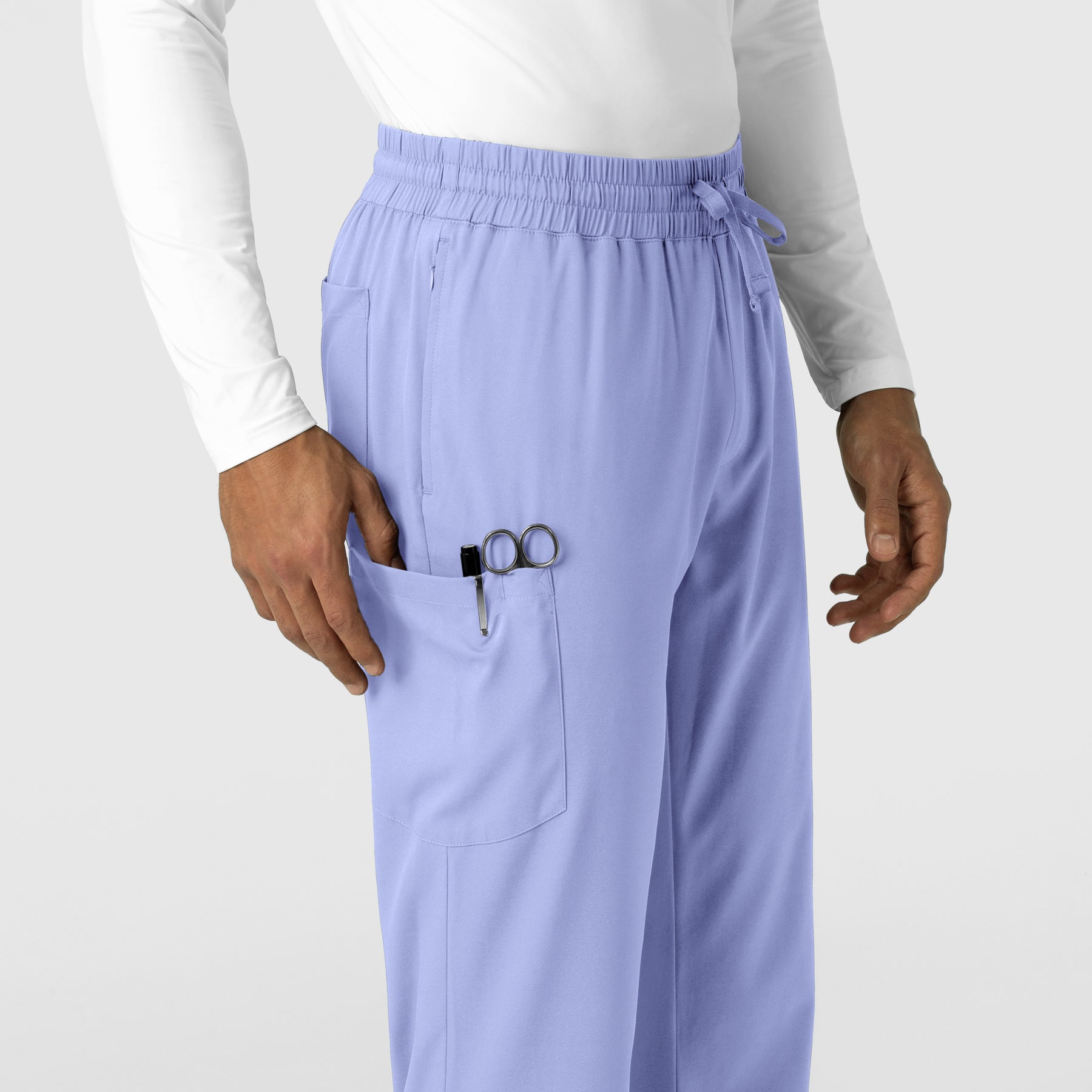 Boundless Men's Straight Leg Scrub Pant Ceil Blue hemline detail
