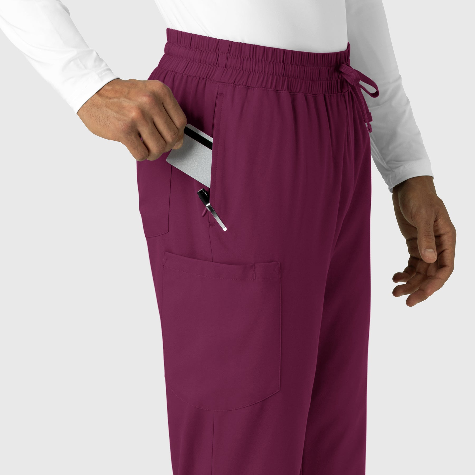 Boundless Men's Straight Leg Scrub Pant Wine front detail