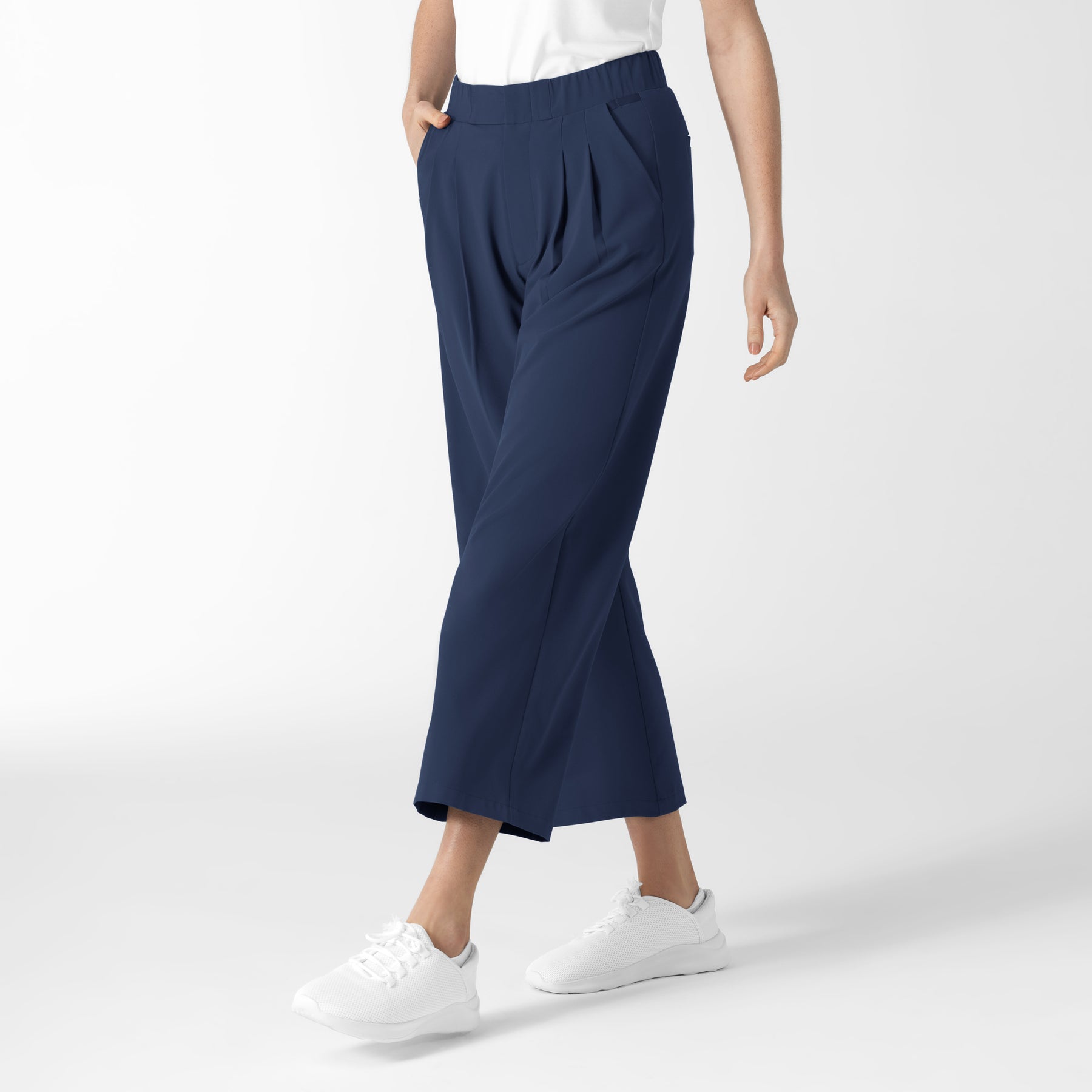 RENEW Edit Women's Cropped Wide Leg Scrub Trouser Navy side view