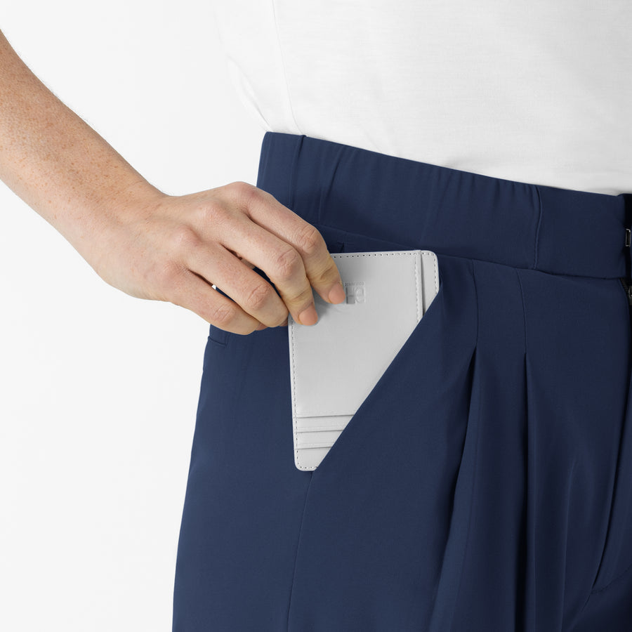 RENEW Edit Women's Cropped Wide Leg Scrub Trouser Navy side detail 1