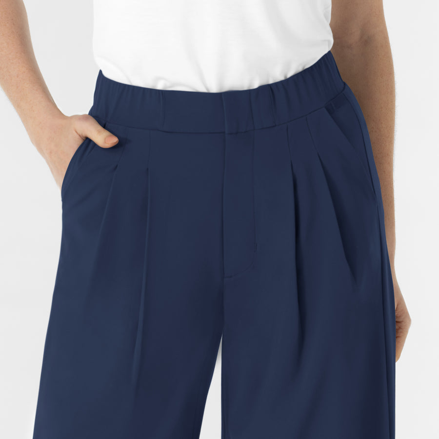 RENEW Edit Women's Cropped Wide Leg Scrub Trouser Navy hemline detail