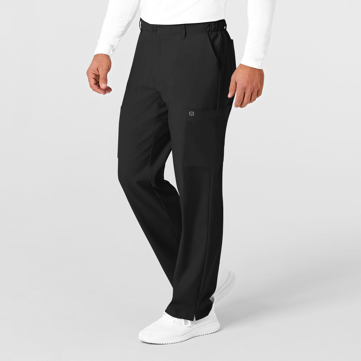 W123 Men's Flat Front Cargo Scrub Pant Black side view