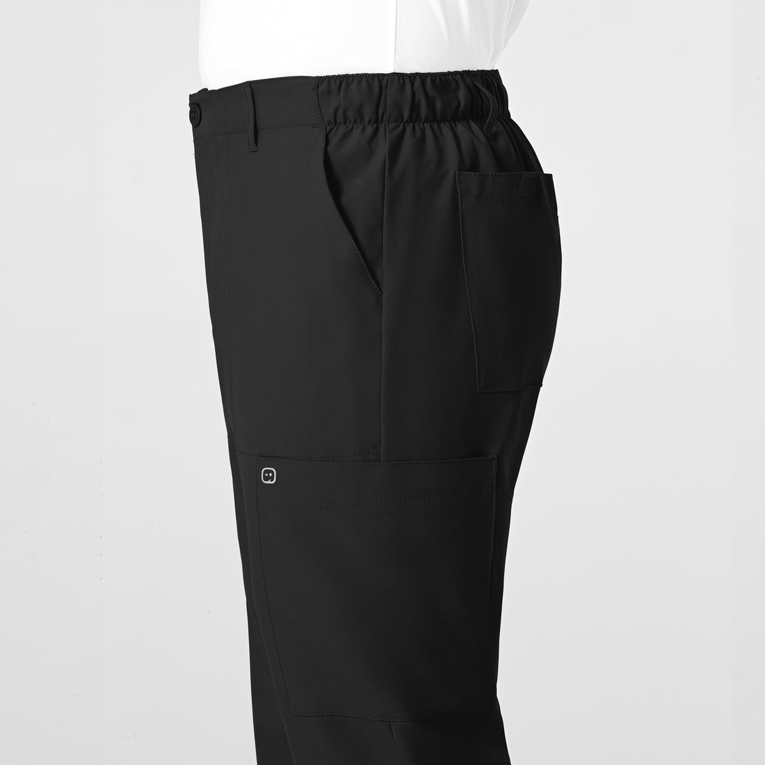 W123 Men's Flat Front Cargo Scrub Pant Black side detail 2