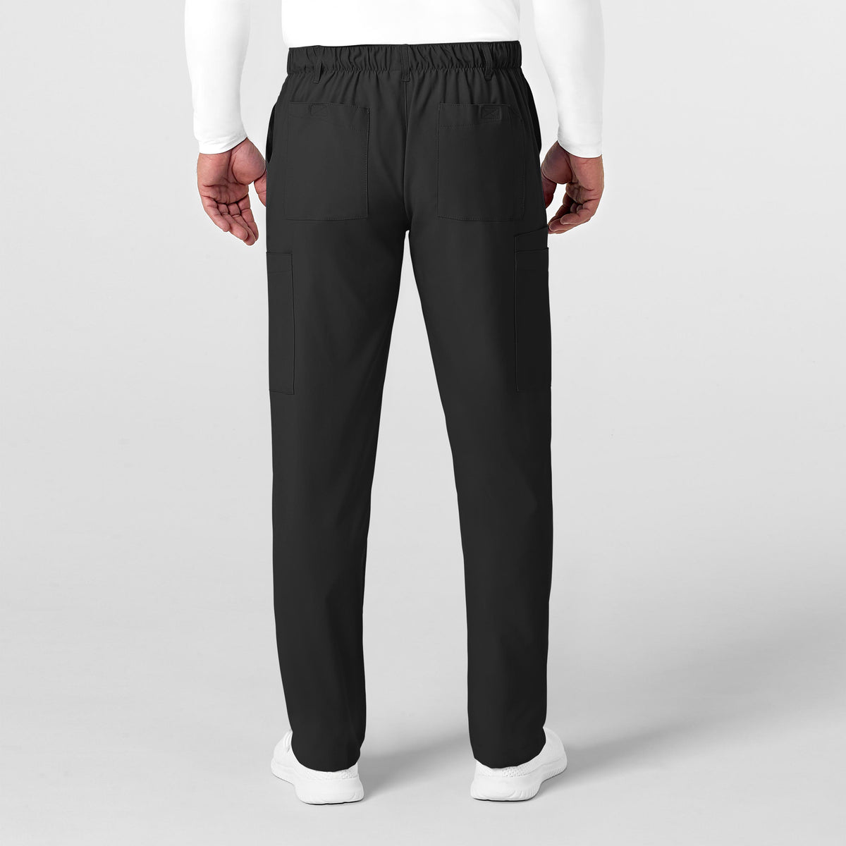 W123 Men's Flat Front Cargo Scrub Pant Black back view