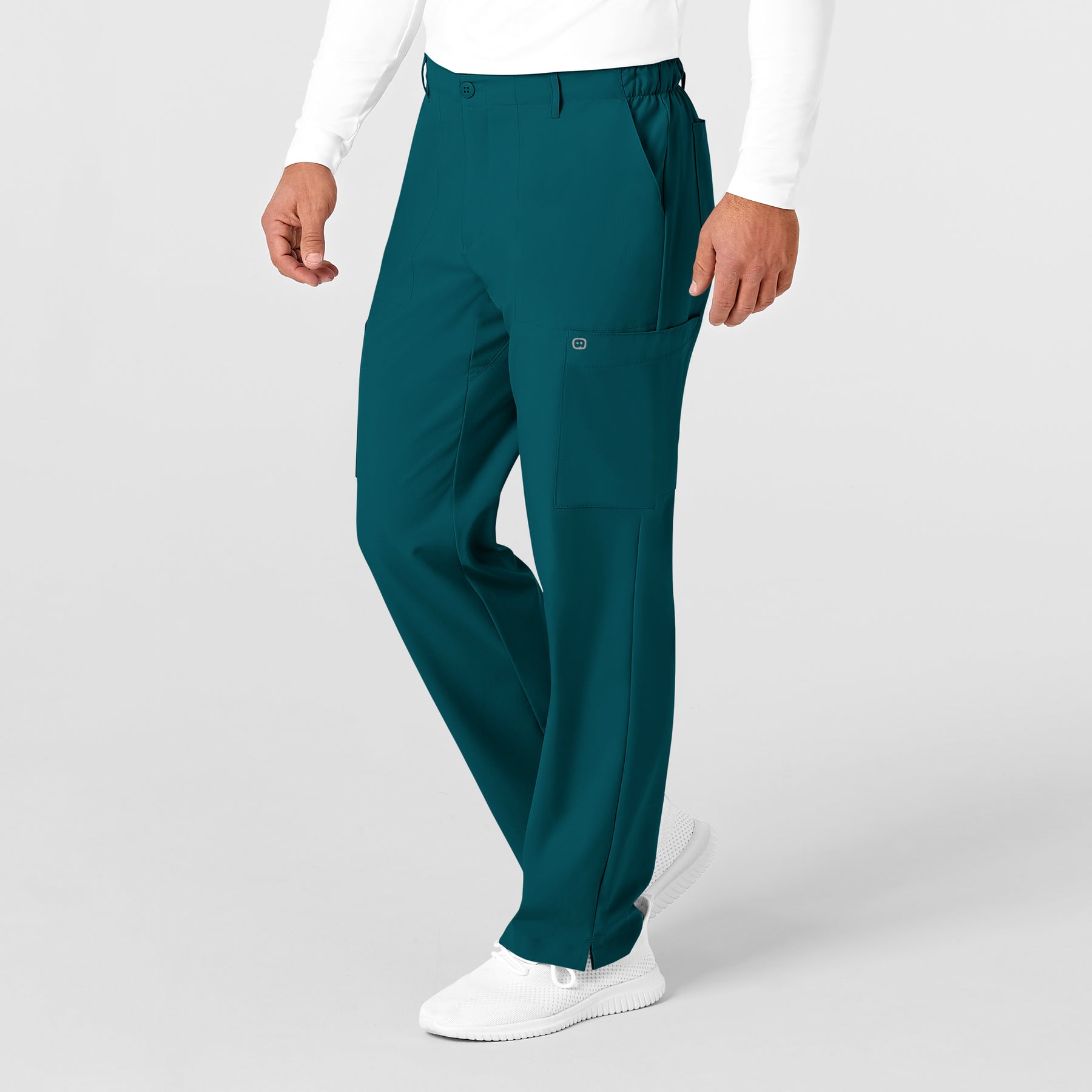 W123 Men's Flat Front Cargo Scrub Pant Caribbean Blue side view