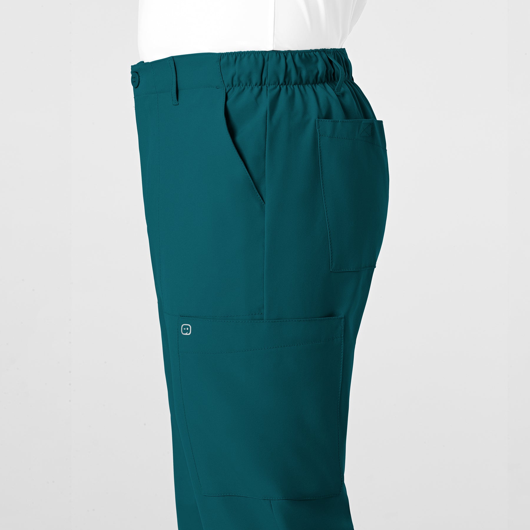 W123 Men's Flat Front Cargo Scrub Pant Caribbean Blue side detail 2