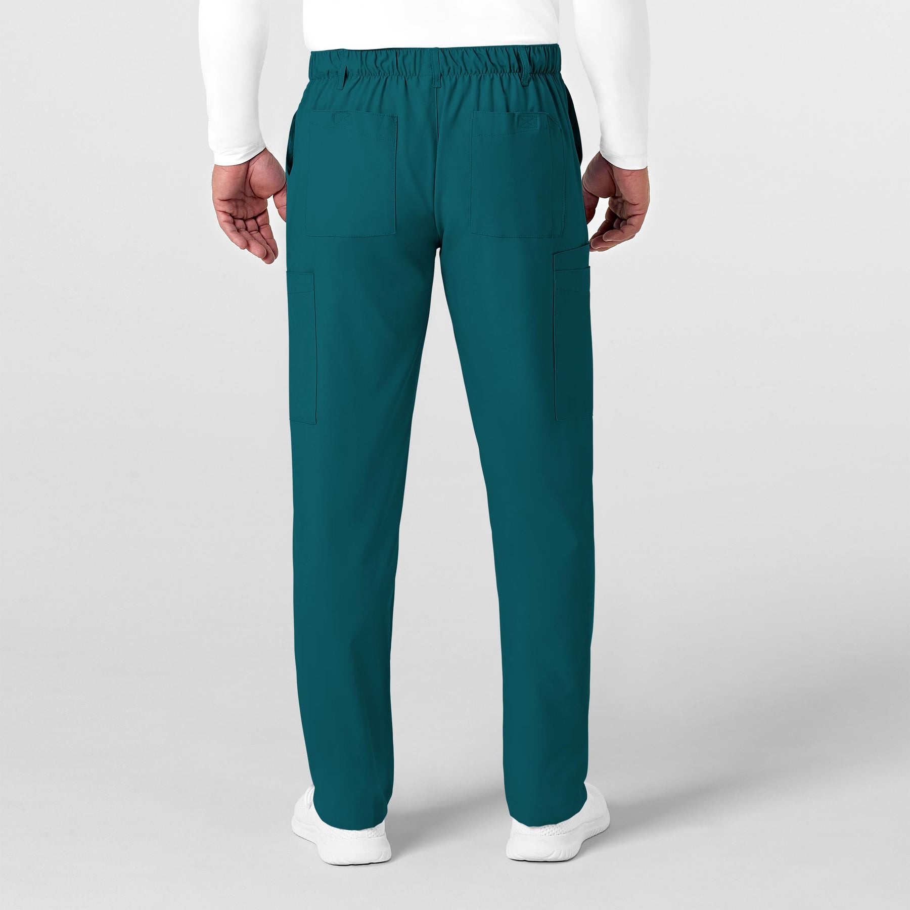 W123 Men's Flat Front Cargo Scrub Pant Caribbean Blue back view