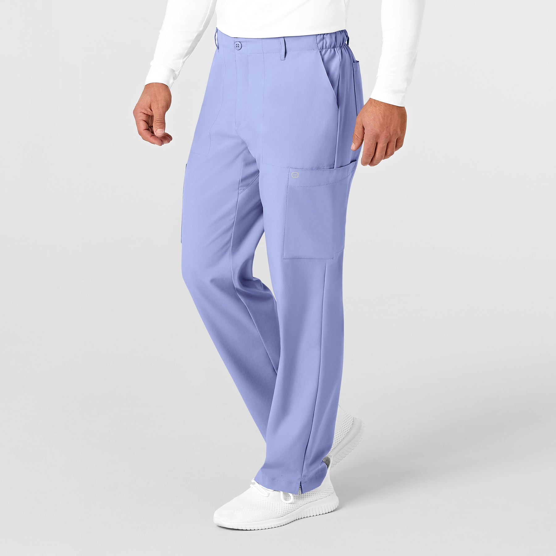 W123 Men's Flat Front Cargo Scrub Pant Ceil Blue side view