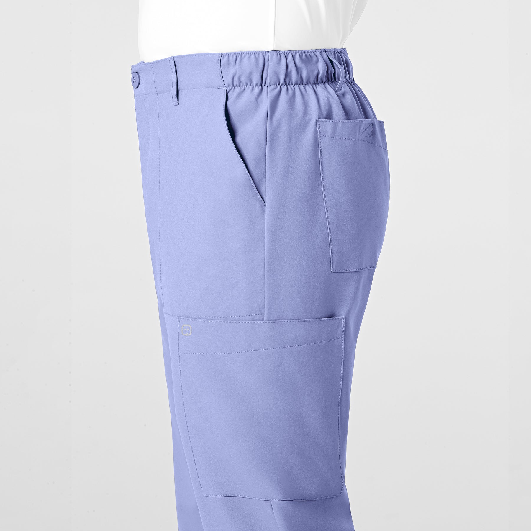 W123 Men's Flat Front Cargo Scrub Pant Ceil Blue side detail 2