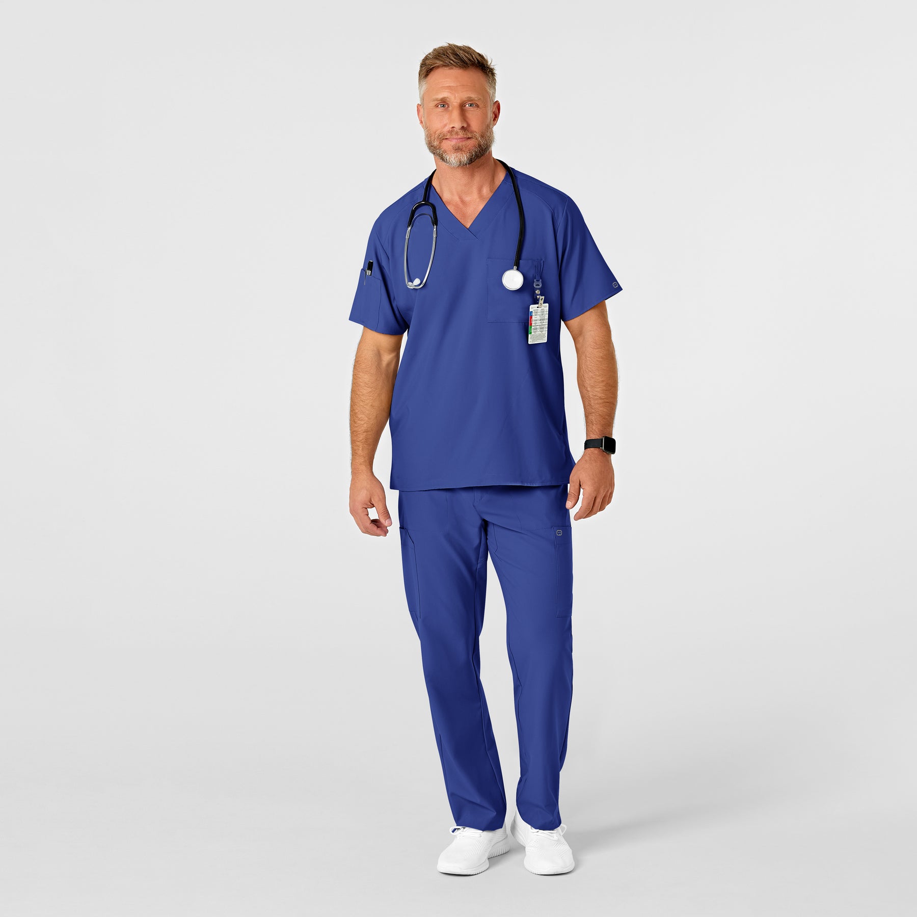 W123 Men's Flat Front Cargo Scrub Pant Galaxy Blue scrub set