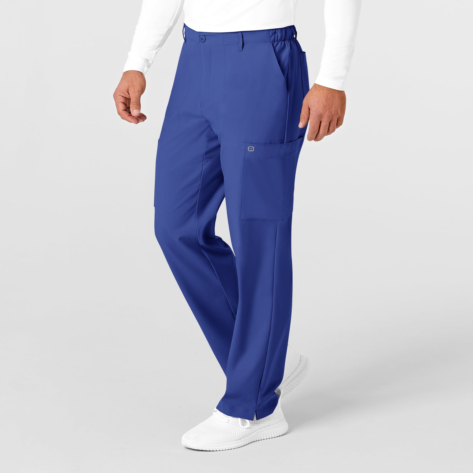 W123 Men's Flat Front Cargo Scrub Pant Galaxy Blue side view
