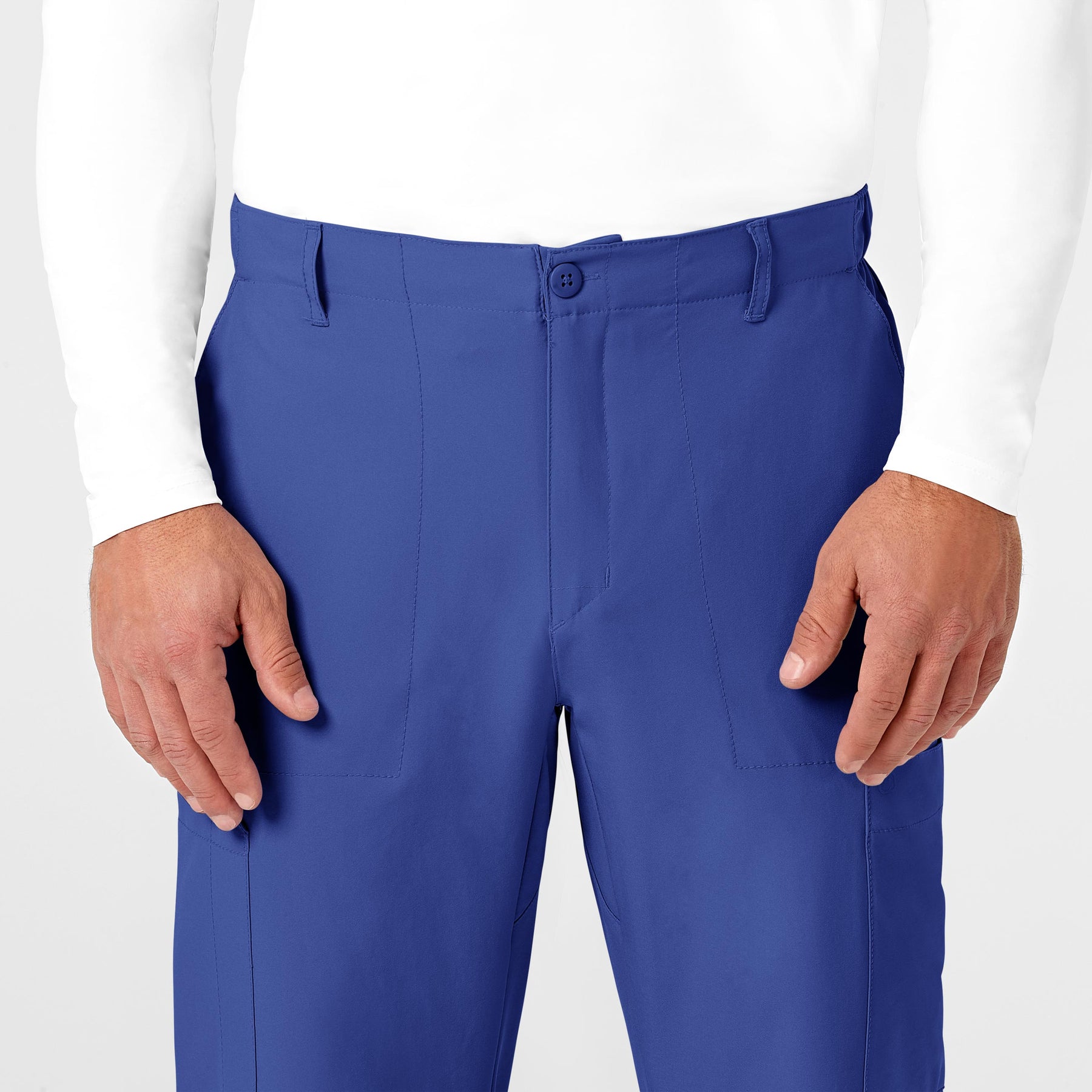 W123 Men's Flat Front Cargo Scrub Pant Galaxy Blue front detail