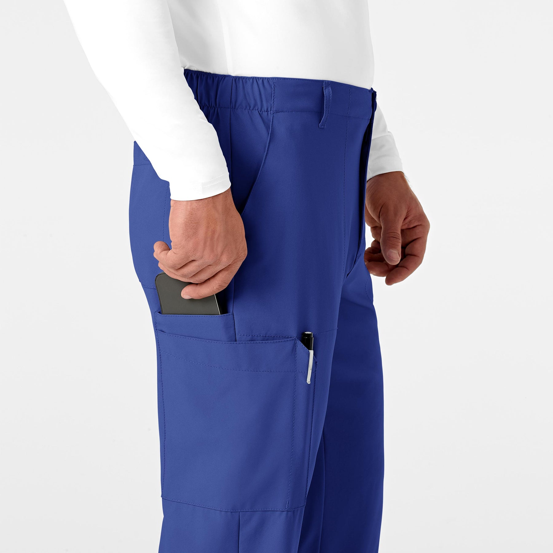 W123 Men's Flat Front Cargo Scrub Pant Galaxy Blue side detail 1
