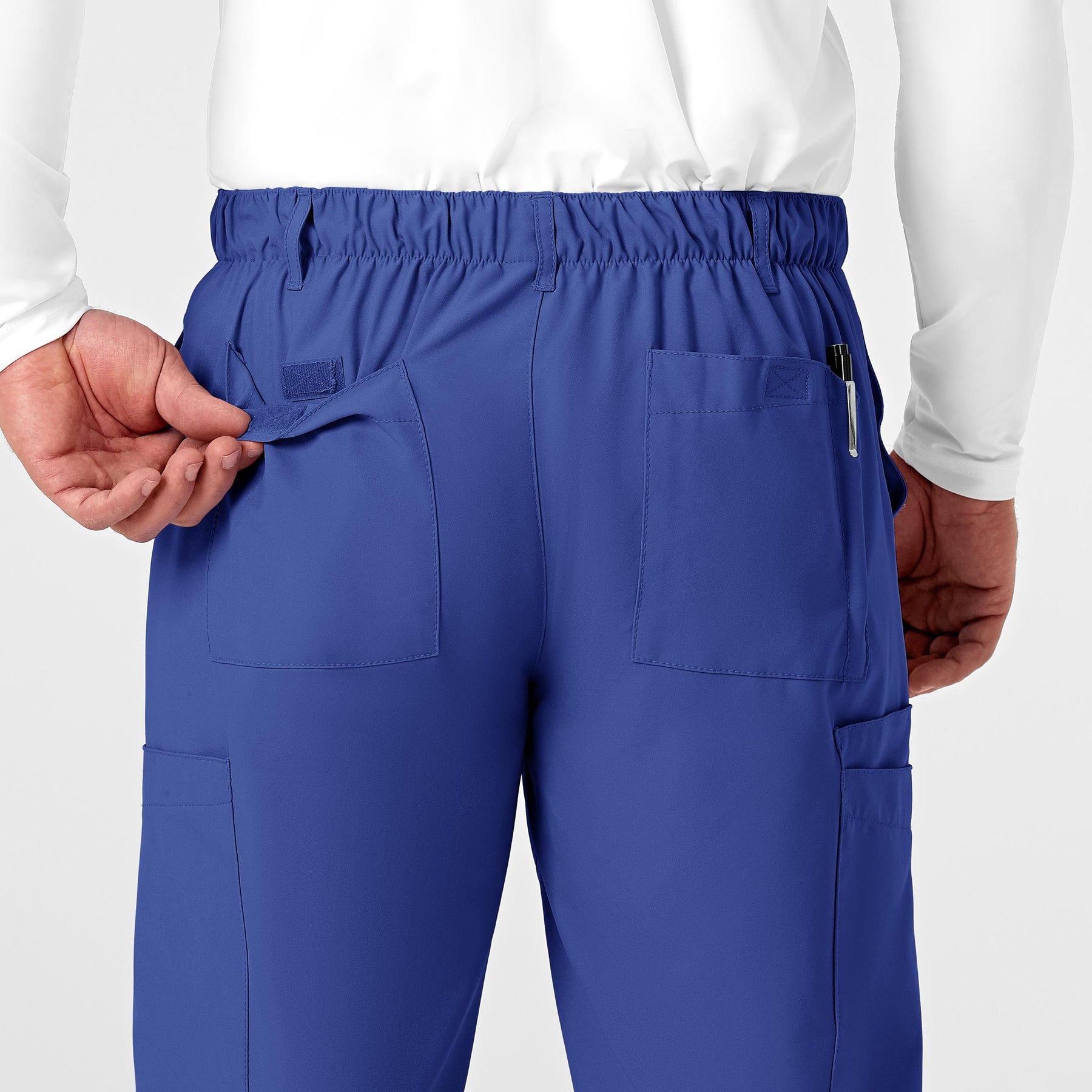 W123 Men's Flat Front Cargo Scrub Pant Galaxy Blue back detail