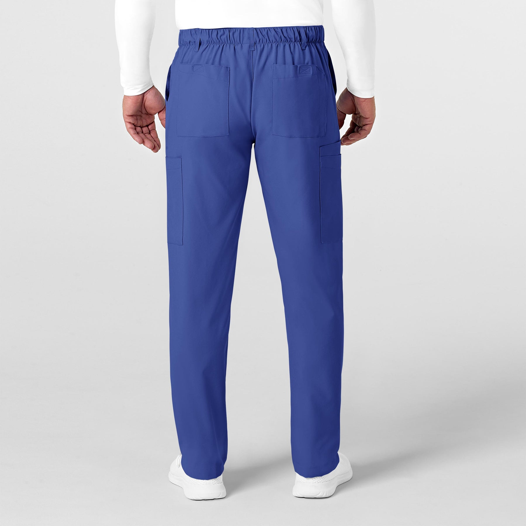 W123 Men's Flat Front Cargo Scrub Pant Galaxy Blue back view