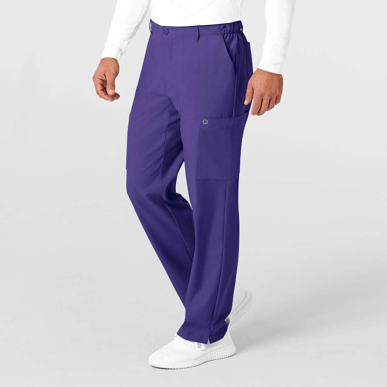 W123 Men's Flat Front Cargo Scrub Pant Grape side view