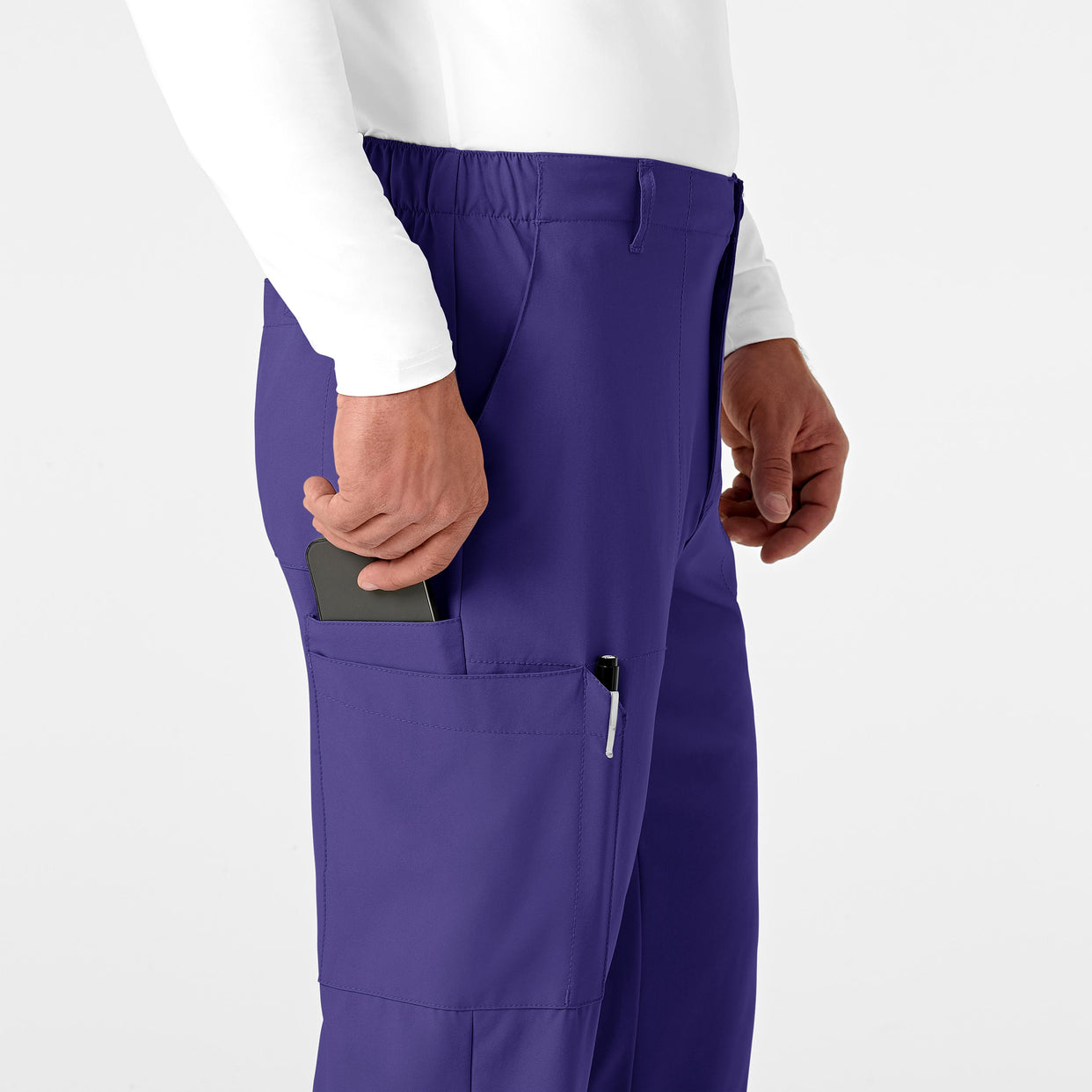 W123 Men's Flat Front Cargo Scrub Pant Grape side detail 1