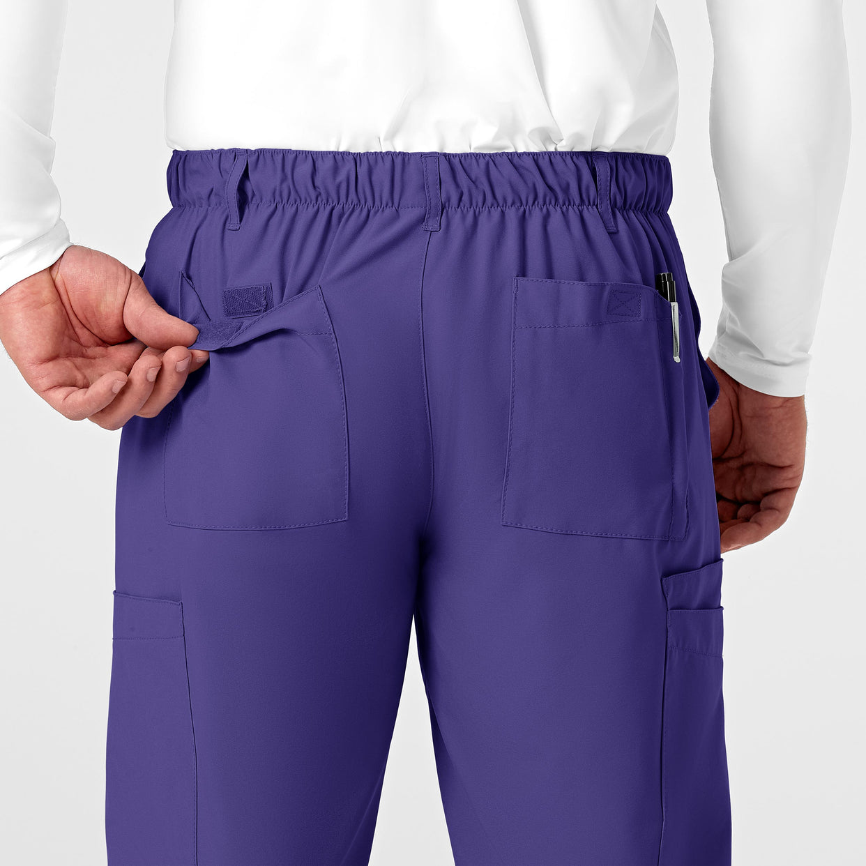 W123 Men's Flat Front Cargo Scrub Pant Grape back detail