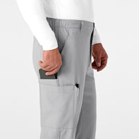 W123 Men's Flat Front Cargo Scrub Pant Grey side detail 1