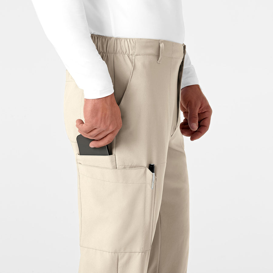 W123 Men's Flat Front Cargo Scrub Pant Khaki side detail 1