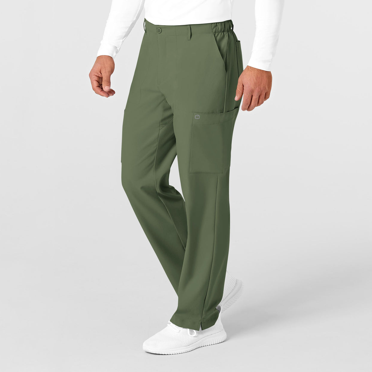 W123 Men's Flat Front Cargo Scrub Pant Olive side view