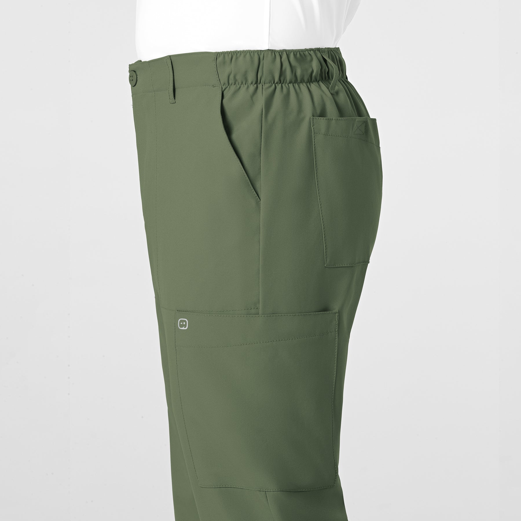 W123 Men's Flat Front Cargo Scrub Pant Olive side detail 2
