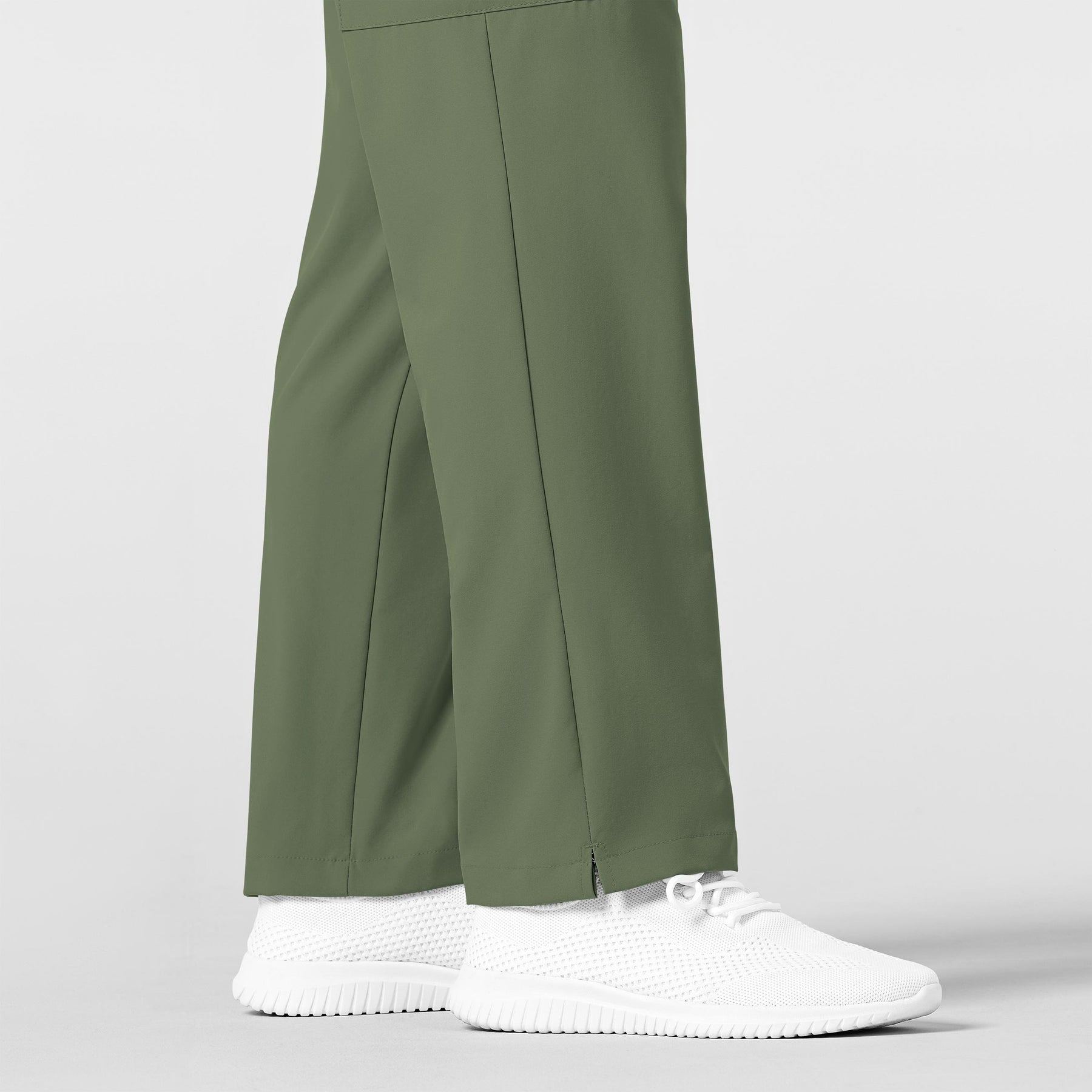 W123 Men's Flat Front Cargo Scrub Pant Olive hemline detail