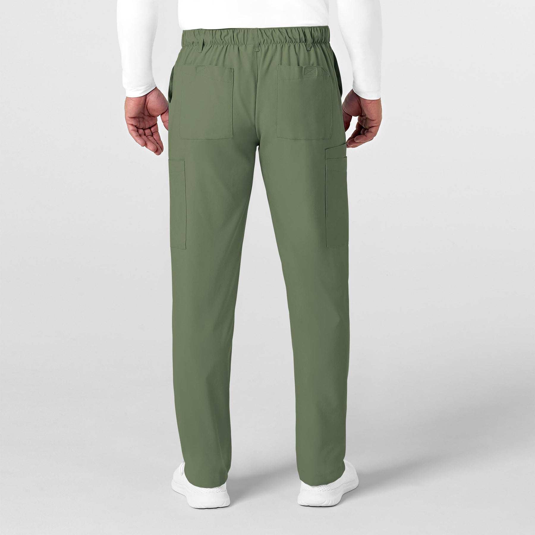 W123 Men's Flat Front Cargo Scrub Pant Olive back view