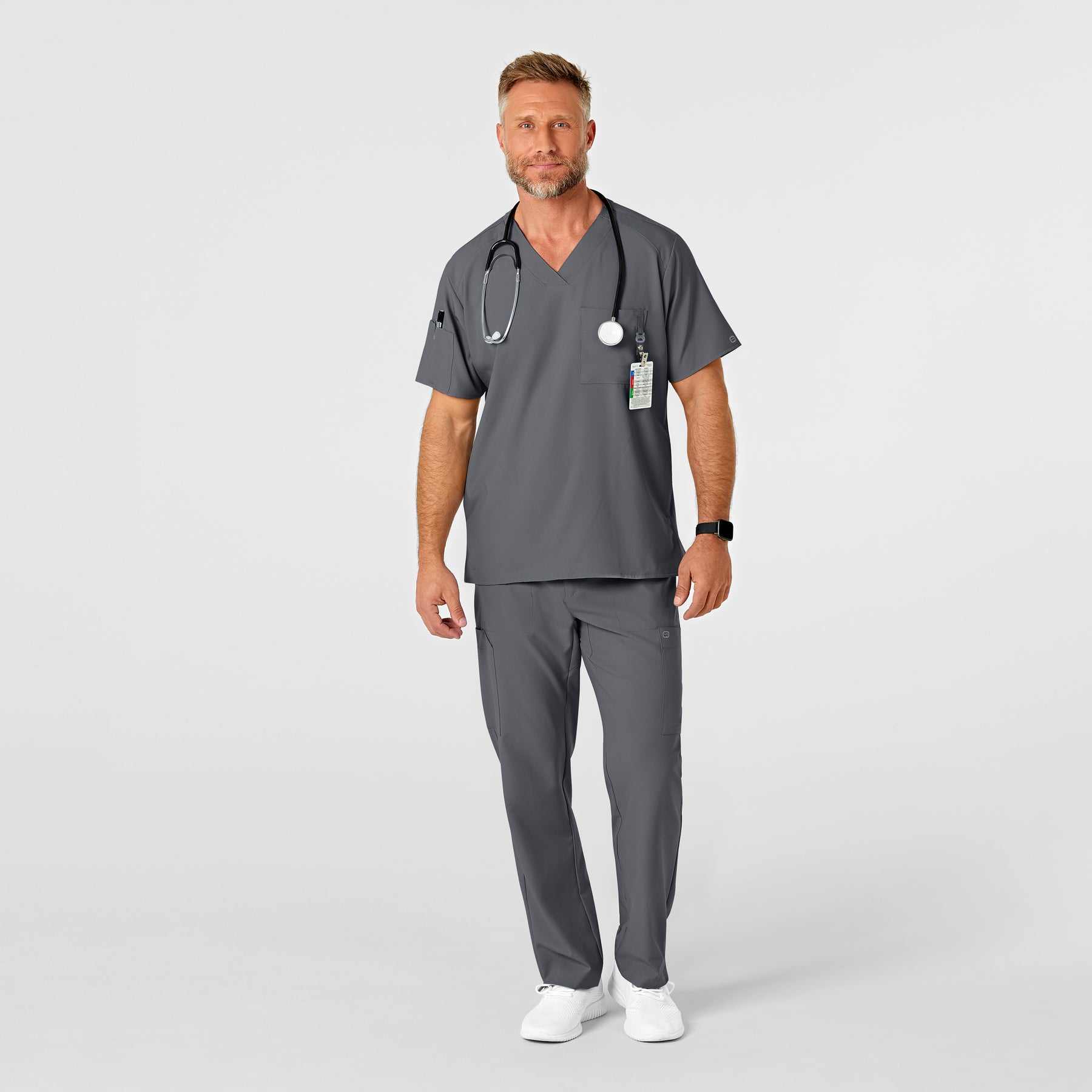 W123 Men's Flat Front Cargo Scrub Pant Pewter scrub set