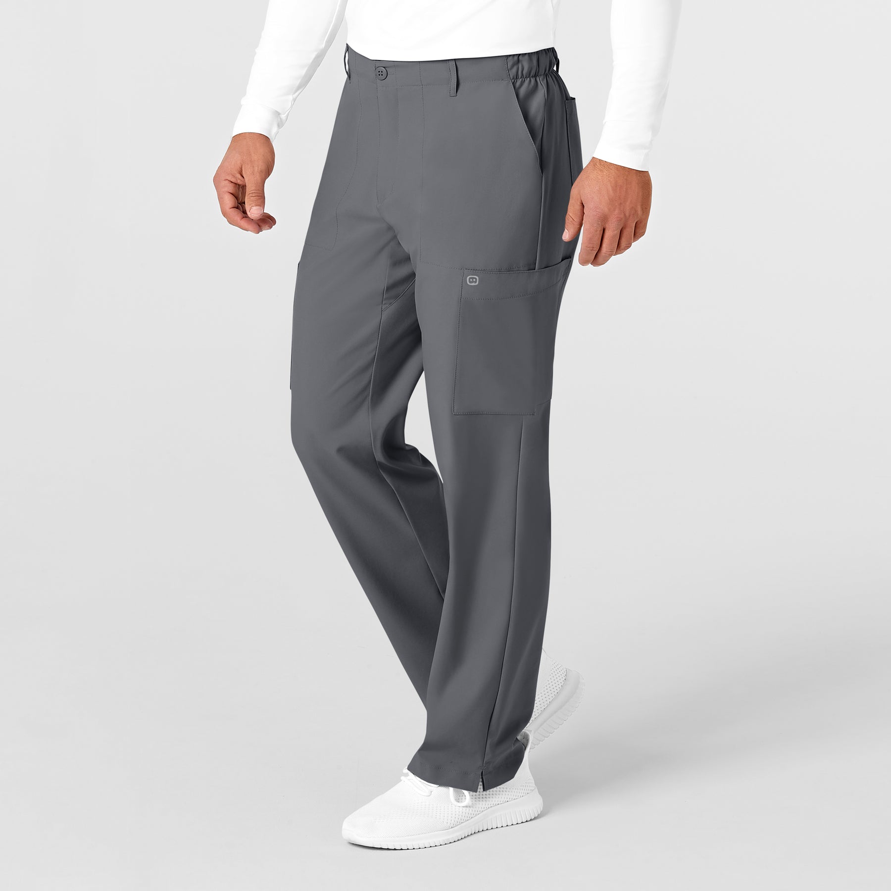 W123 Men's Flat Front Cargo Scrub Pant Pewter side view