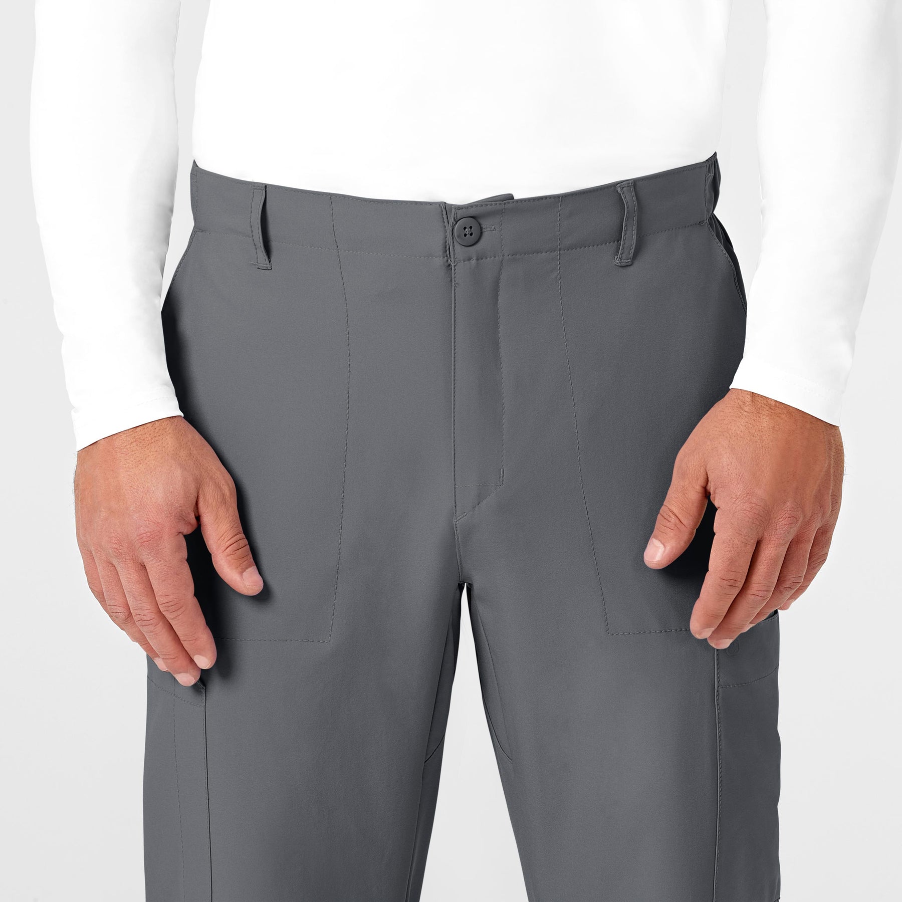 W123 Men's Flat Front Cargo Scrub Pant Pewter front detail