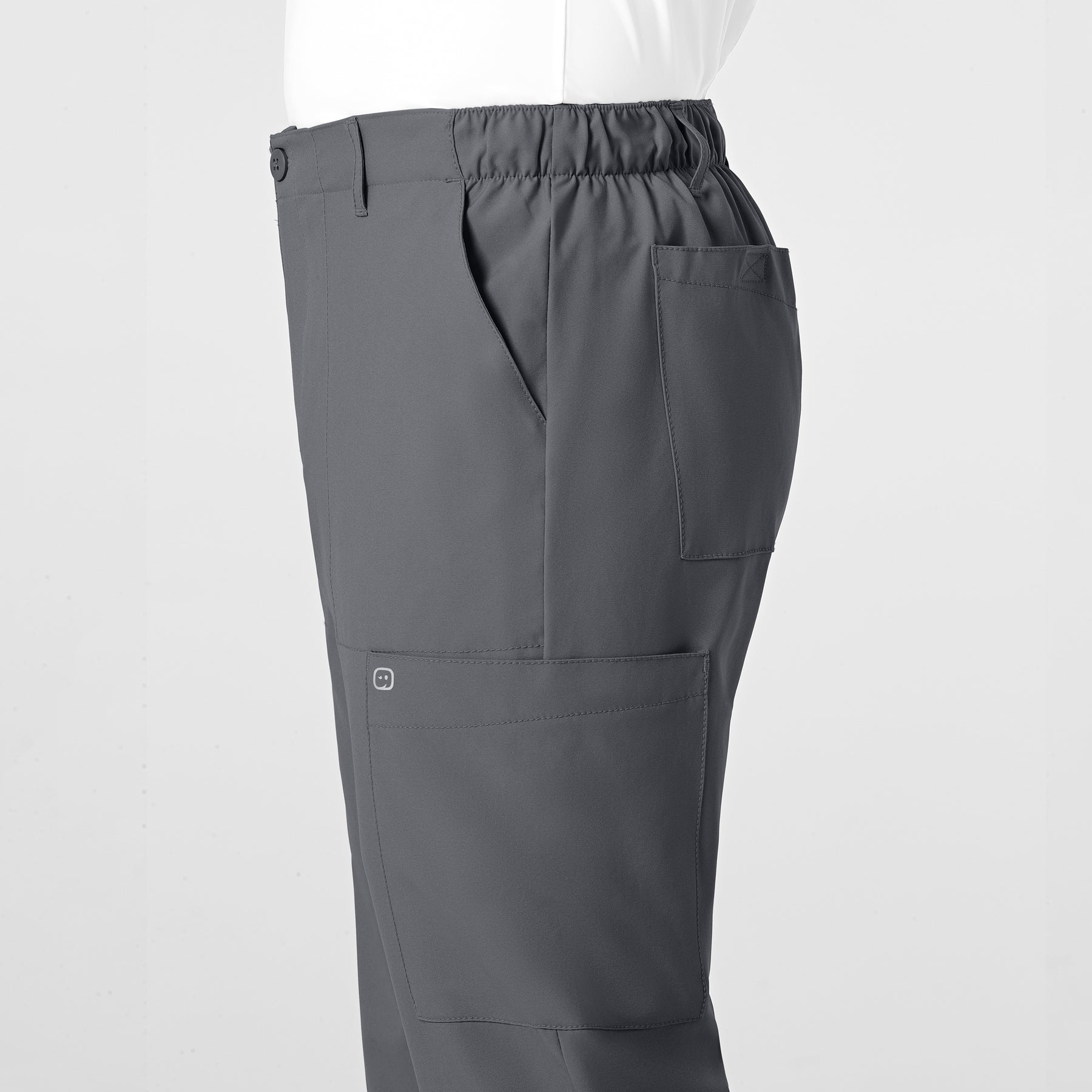 W123 Men's Flat Front Cargo Scrub Pant Pewter side detail 2
