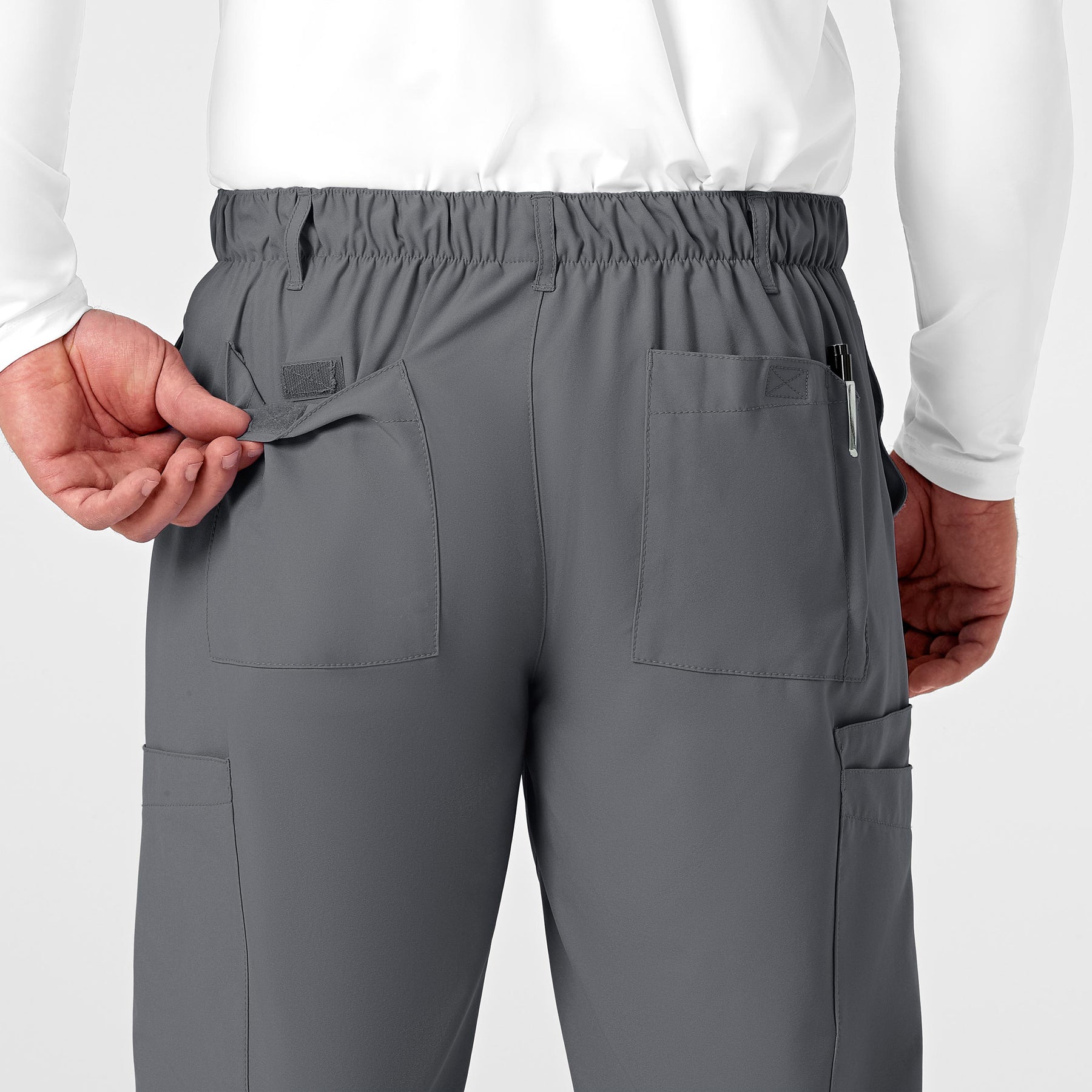 W123 Men's Flat Front Cargo Scrub Pant Pewter back detail
