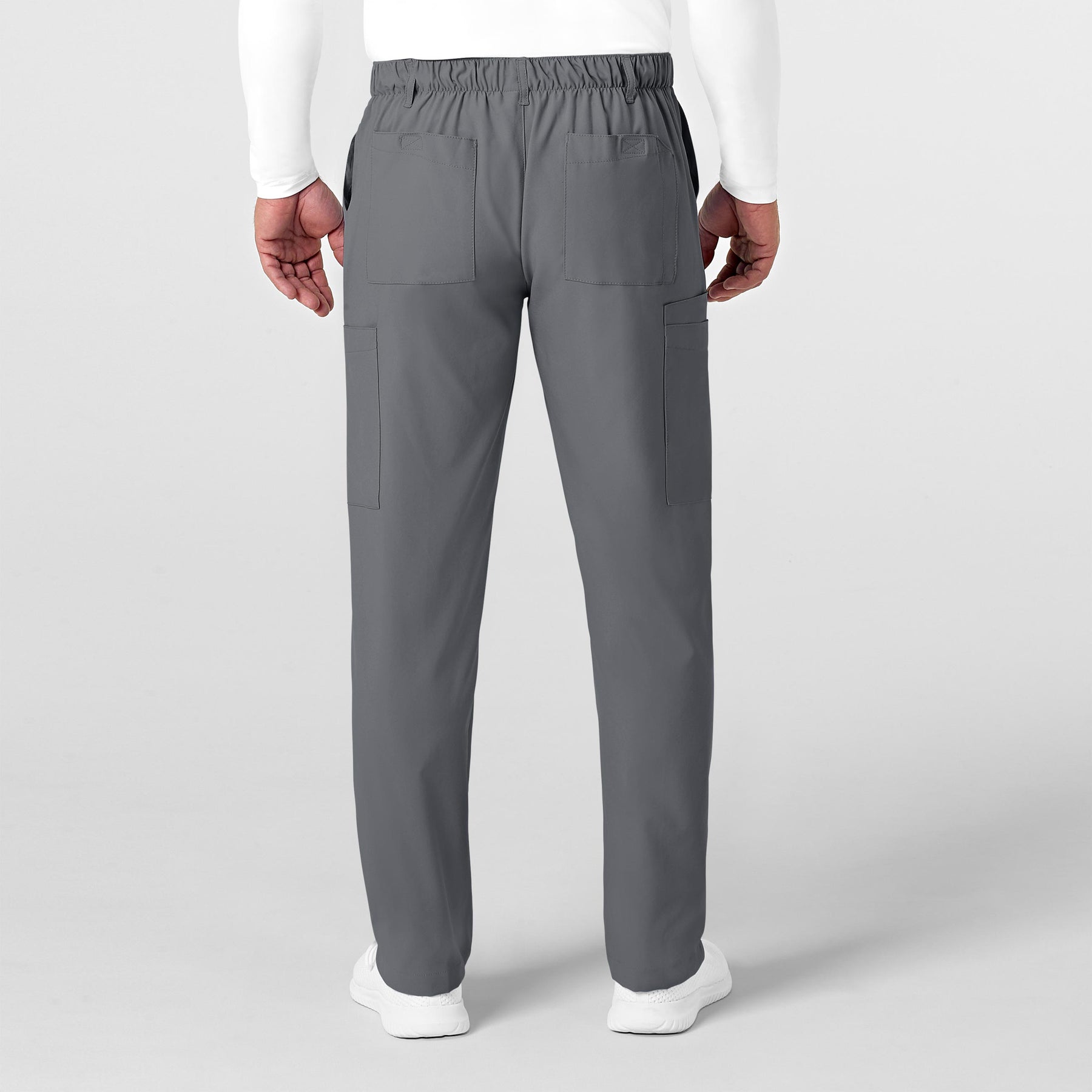 W123 Men's Flat Front Cargo Scrub Pant Pewter back view