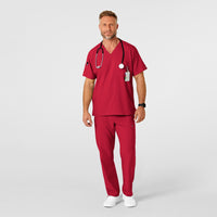 W123 Men's Flat Front Cargo Scrub Pant Red scrub set