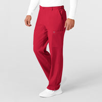 W123 Men's Flat Front Cargo Scrub Pant Red side view