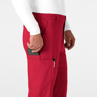 W123 Men's Flat Front Cargo Scrub Pant Red side detail 1